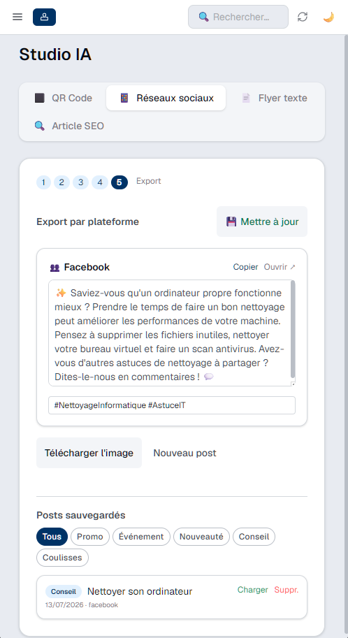 Studio IA réseaux sociaux sur mobile